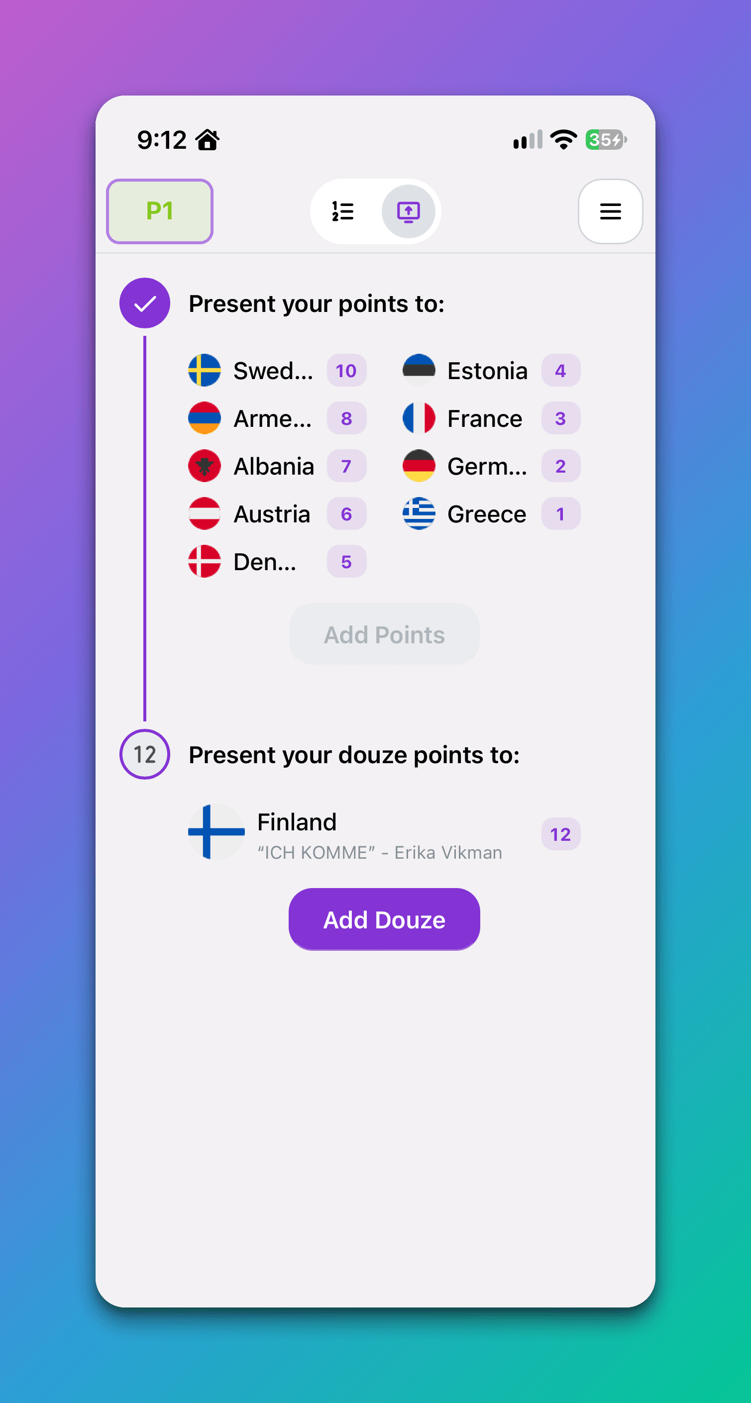 Adding your points to the scoreboard during the points presentation.