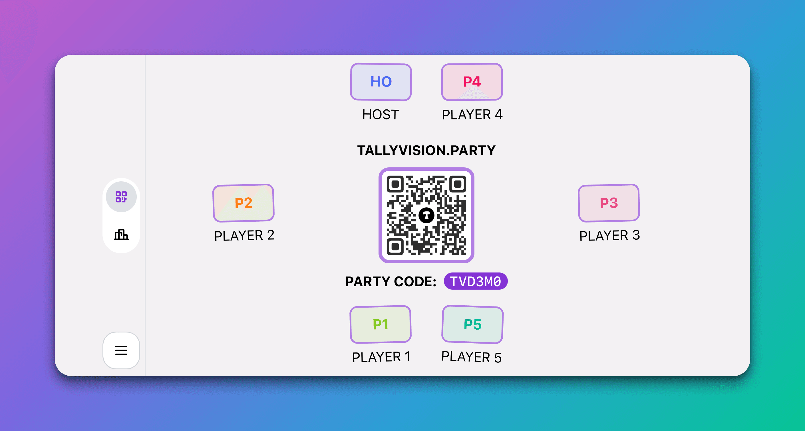 Host sharing the lobby screen to help players join the party.